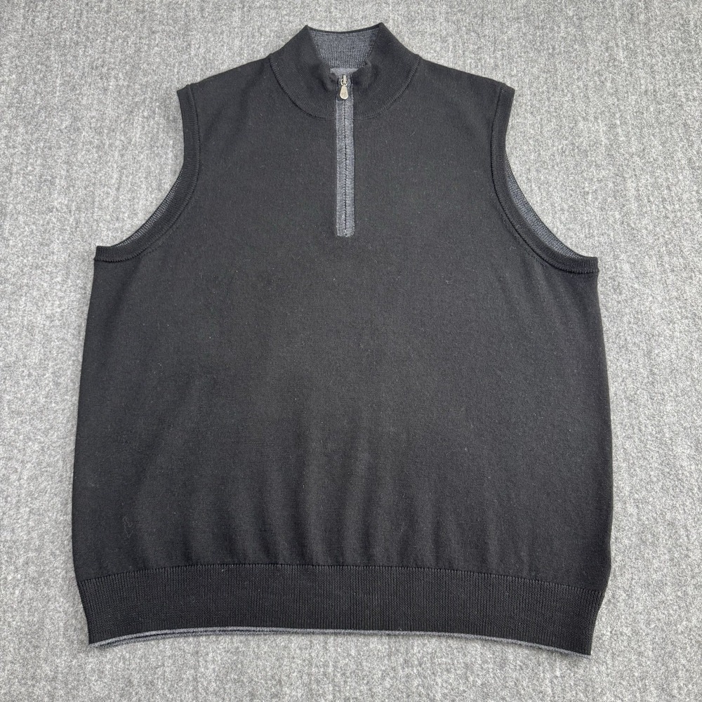 Raffi Men's XL 100% Extra Fine Merino Wool Sweater Vest Black 1/4 Zip
